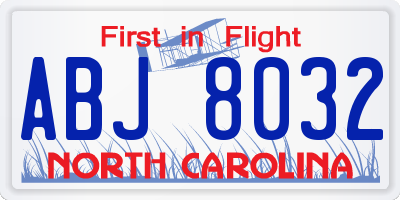 NC license plate ABJ8032