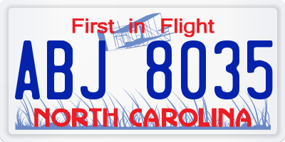 NC license plate ABJ8035