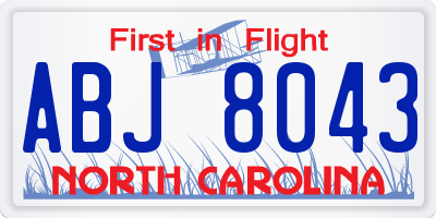 NC license plate ABJ8043