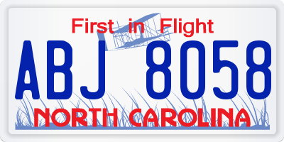 NC license plate ABJ8058