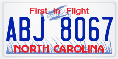 NC license plate ABJ8067