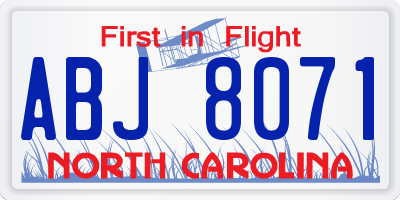 NC license plate ABJ8071