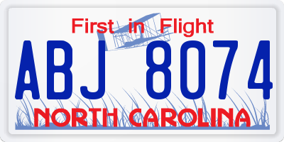 NC license plate ABJ8074