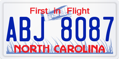 NC license plate ABJ8087