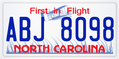NC license plate ABJ8098