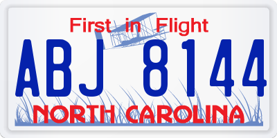 NC license plate ABJ8144