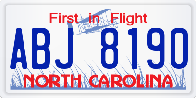 NC license plate ABJ8190