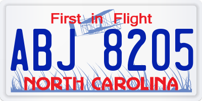 NC license plate ABJ8205