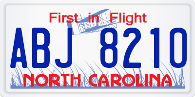 NC license plate ABJ8210
