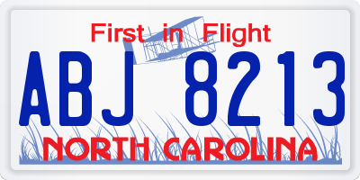 NC license plate ABJ8213