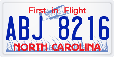 NC license plate ABJ8216