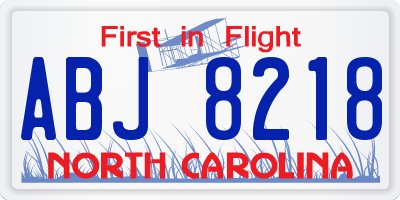 NC license plate ABJ8218