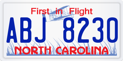 NC license plate ABJ8230