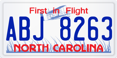 NC license plate ABJ8263