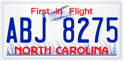 NC license plate ABJ8275