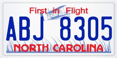 NC license plate ABJ8305