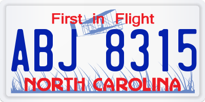 NC license plate ABJ8315