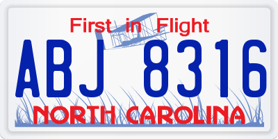 NC license plate ABJ8316