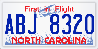 NC license plate ABJ8320