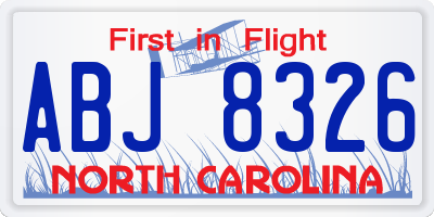 NC license plate ABJ8326