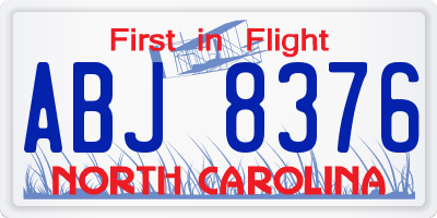 NC license plate ABJ8376
