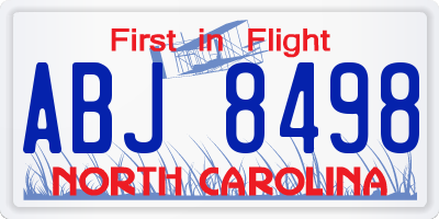 NC license plate ABJ8498