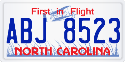 NC license plate ABJ8523