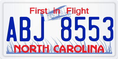 NC license plate ABJ8553
