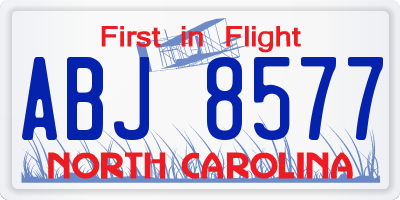 NC license plate ABJ8577