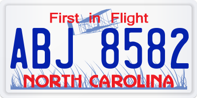 NC license plate ABJ8582