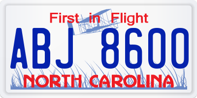 NC license plate ABJ8600
