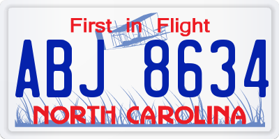 NC license plate ABJ8634