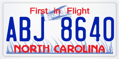 NC license plate ABJ8640