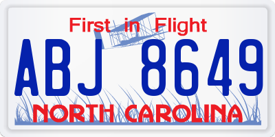 NC license plate ABJ8649
