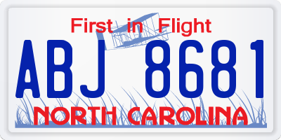 NC license plate ABJ8681