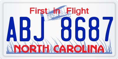 NC license plate ABJ8687