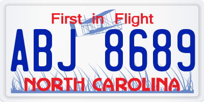 NC license plate ABJ8689