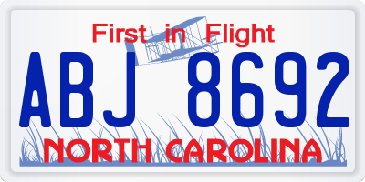 NC license plate ABJ8692