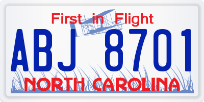 NC license plate ABJ8701