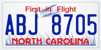 NC license plate ABJ8705