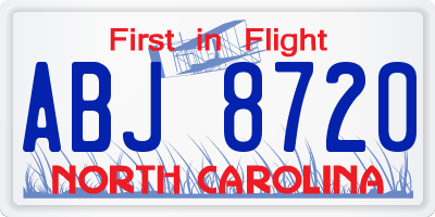 NC license plate ABJ8720