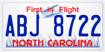 NC license plate ABJ8722