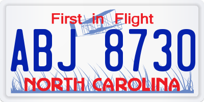 NC license plate ABJ8730