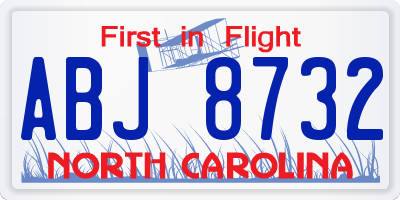 NC license plate ABJ8732