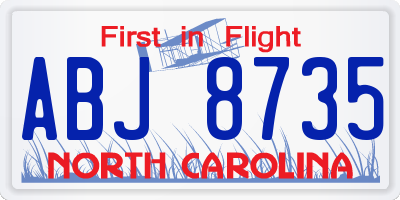 NC license plate ABJ8735