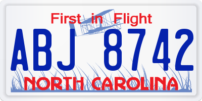 NC license plate ABJ8742
