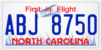 NC license plate ABJ8750