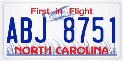 NC license plate ABJ8751