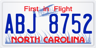 NC license plate ABJ8752