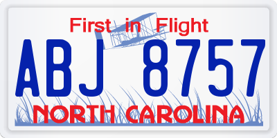 NC license plate ABJ8757
